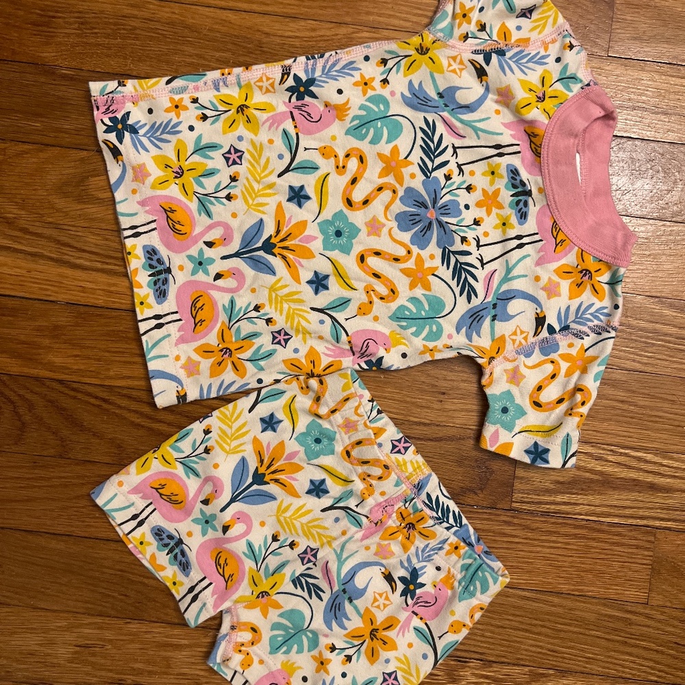 Hanna Anderson flamingo and flower print pajamas